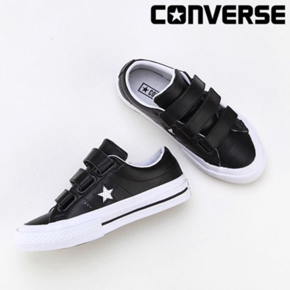 childrens black leather velcro converse